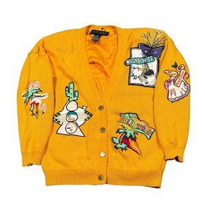 Vintage 90s IB Diffusion Yellow‎ Knit Lined Cardigan Sweater Patch-Detail